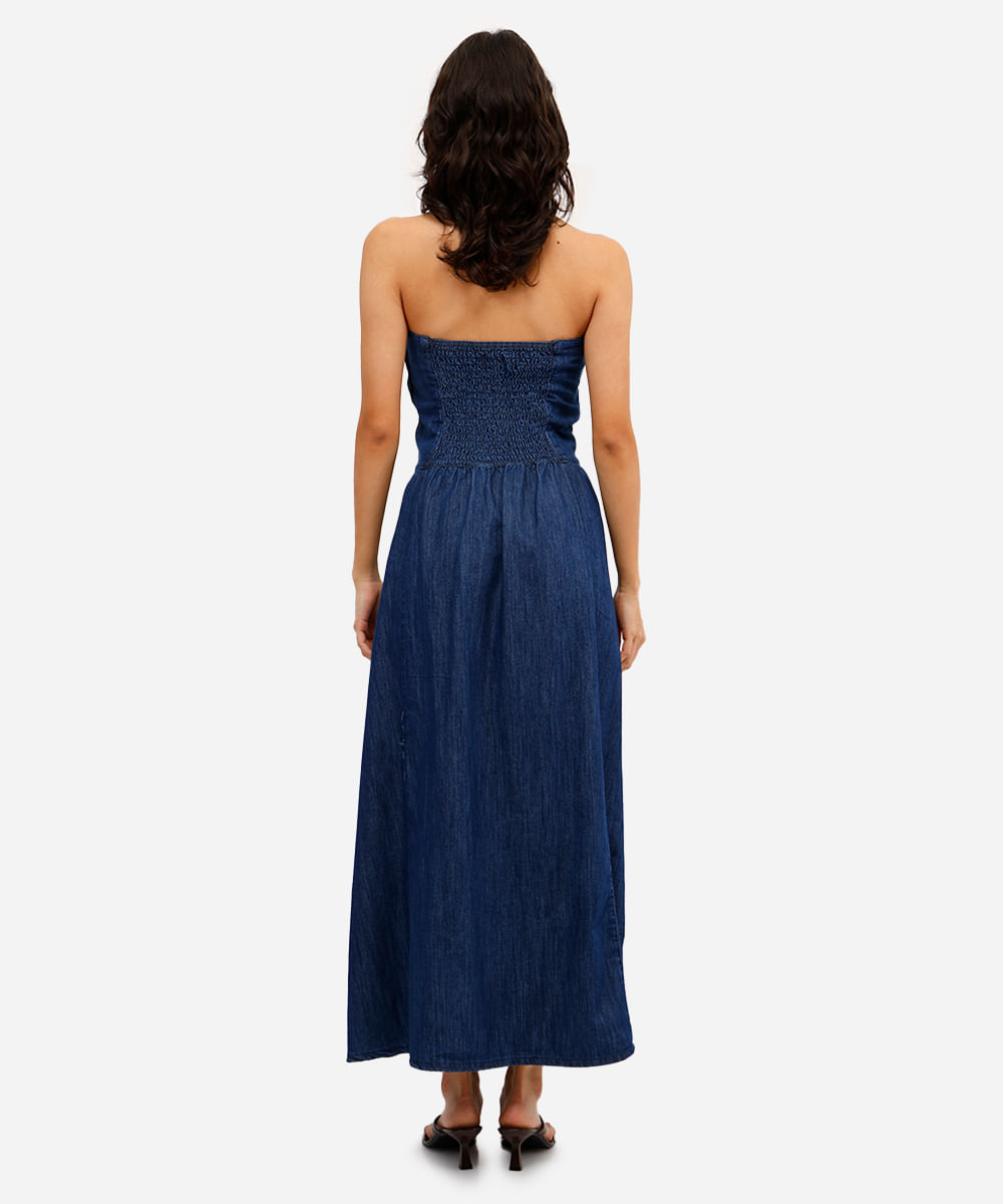 vestido midi feminino jeans sem alça azul