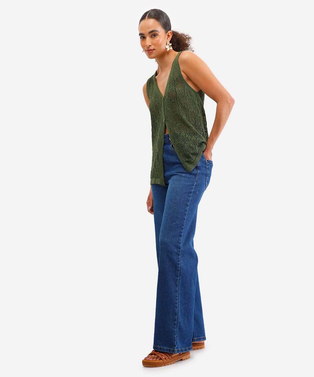 calça wide leg feminina jeans azul