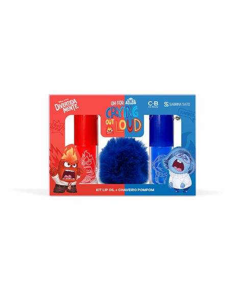 kit infantil divertida mente lip oil raiva lip oil tristeza e chaveiro pompom