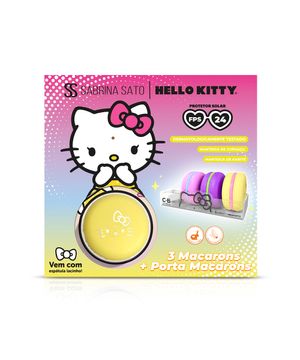 kit infantil hello kitty 3 lip balm macaron e porta macaron de acrílico