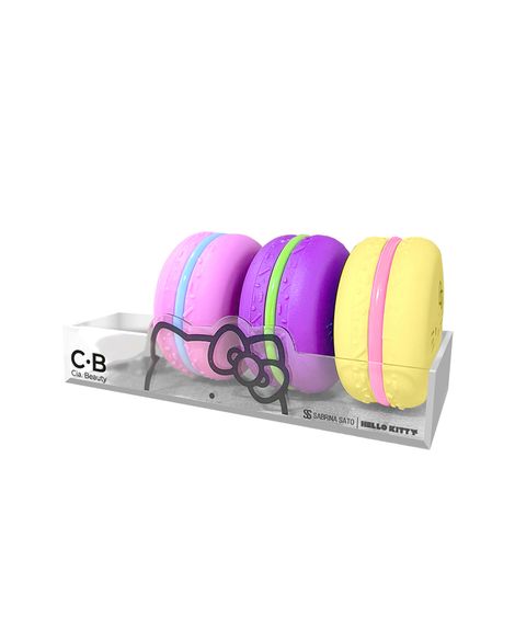 kit infantil hello kitty 3 lip balm macaron e porta macaron de acrílico