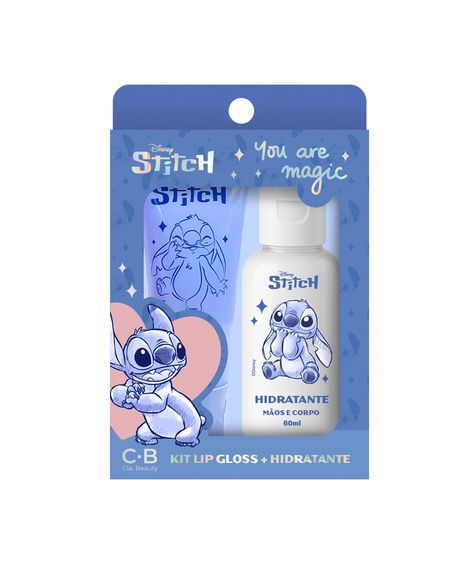 kit infantil stitch lip shine hidratante mãos e corpo