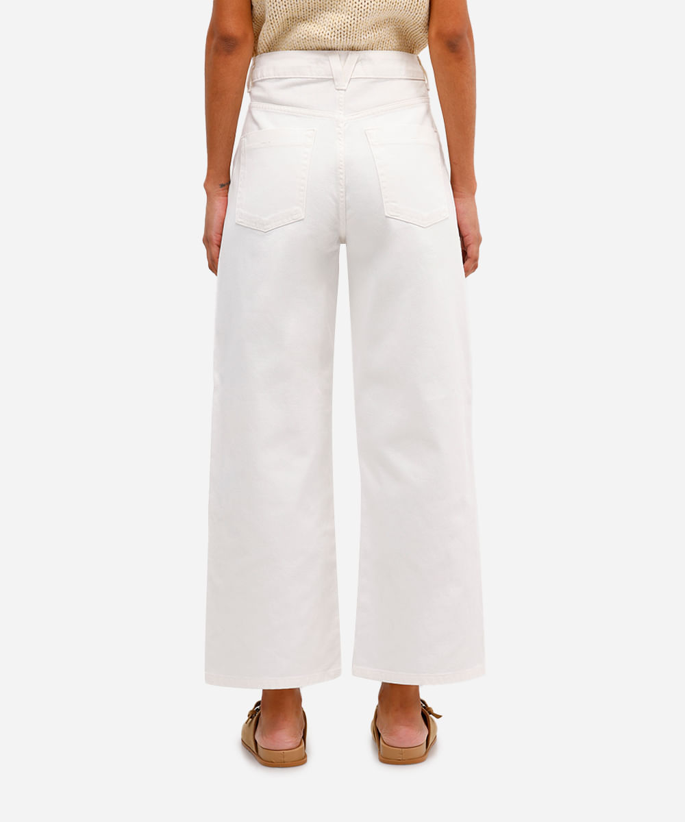 calça wide leg feminina jeans cropped bordado floral off white