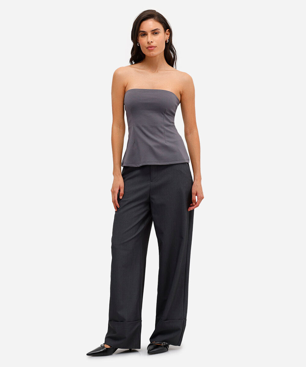 blusa sem alça feminina com viscose cinza