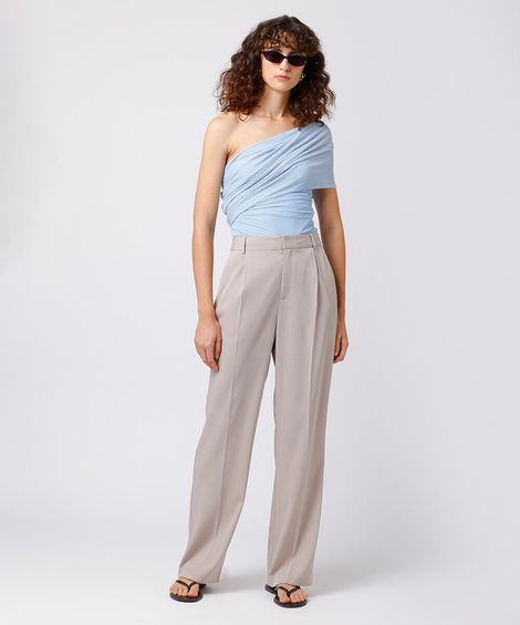 calça wide leg alfaiatada cintura alta mindset bege