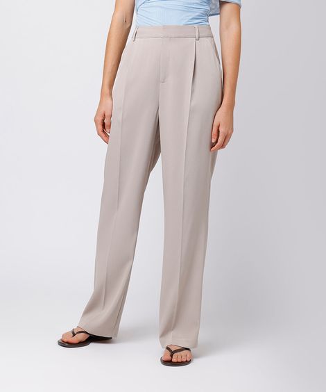 calça wide leg alfaiatada cintura alta mindset bege