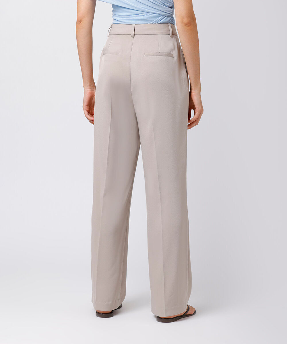 calça wide leg alfaiatada cintura alta mindset bege
