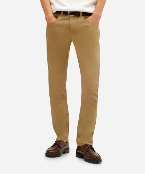 calça slim comfort masculina de sarja bege