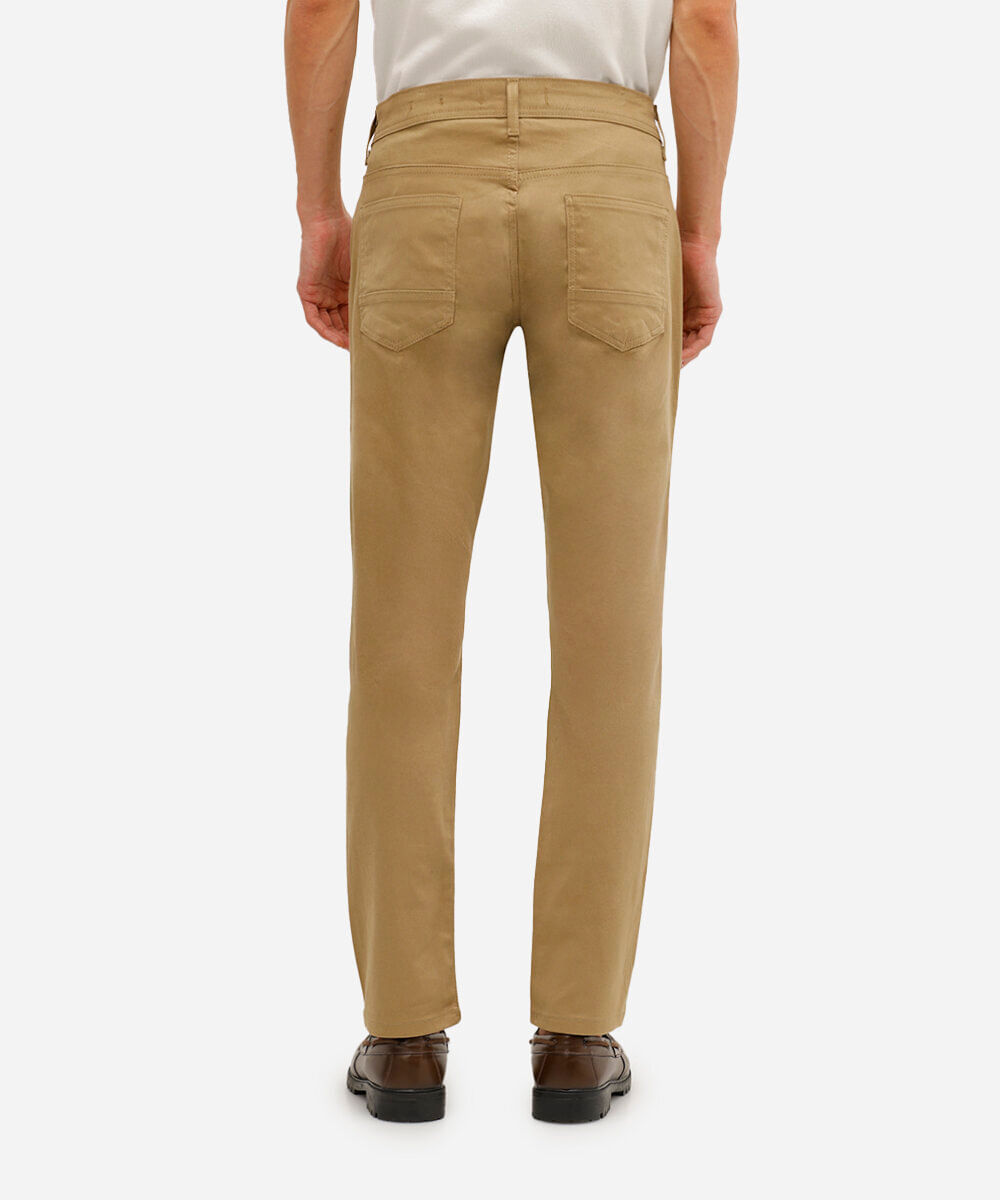 calça slim comfort masculina de sarja bege