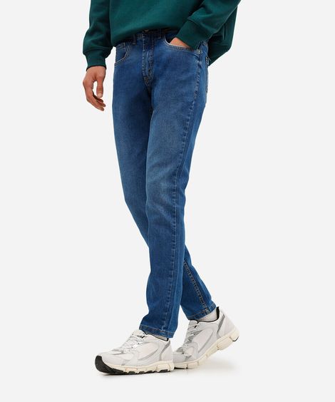 calça jeans skinny com bolsos azul escuro