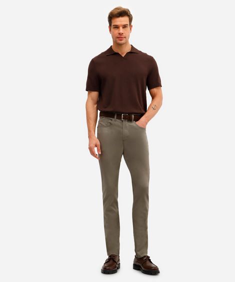 calça slim comfort masculina de sarja cinza