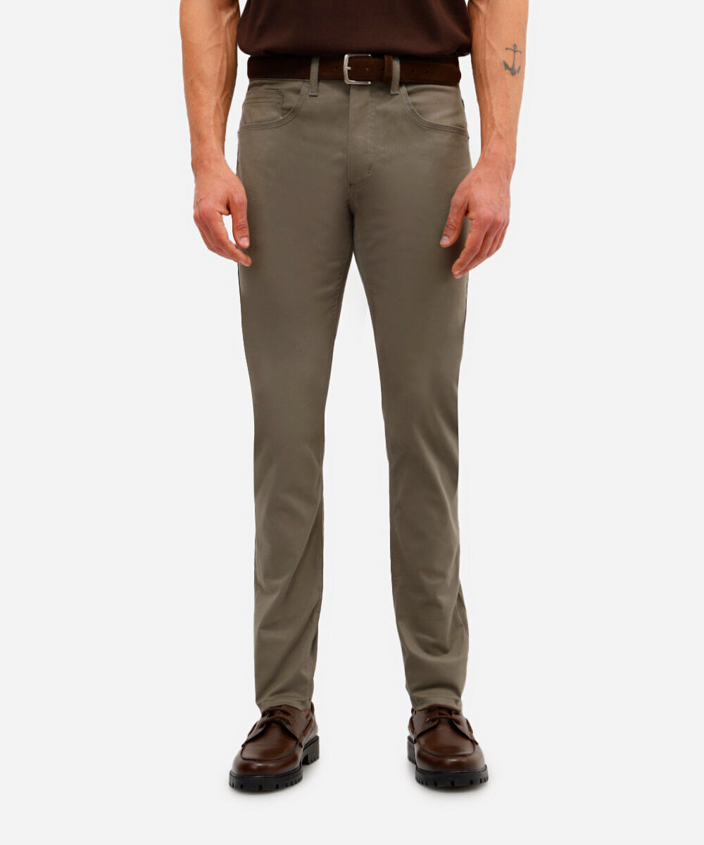 calça slim comfort masculina de sarja cinza