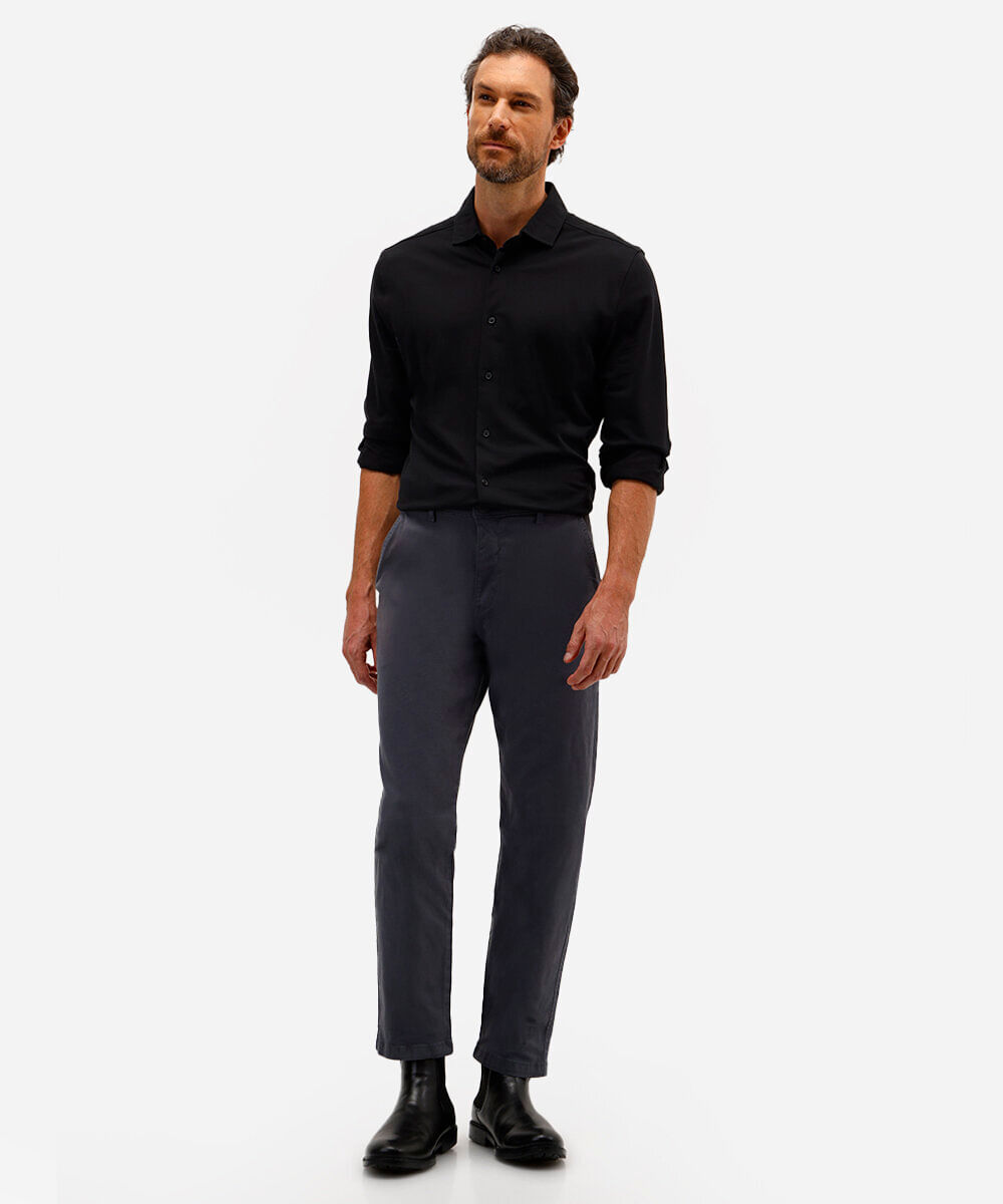 calça chino slim masculina de sarja cinza