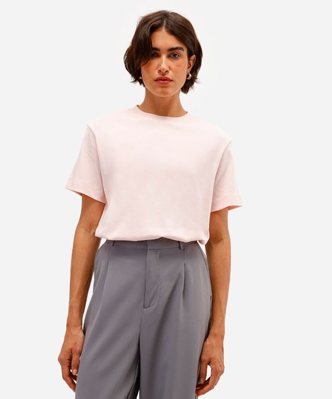 camiseta comfort feminina de algodão peruano interlock rosa