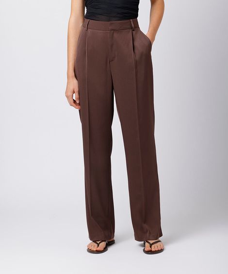 calça wide leg alfaiatada cintura alta mindset marrom