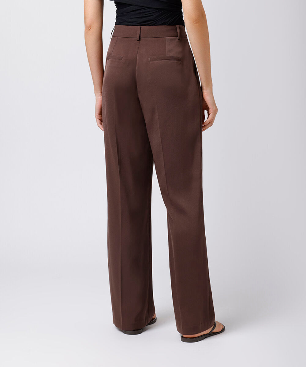 calça wide leg alfaiatada cintura alta mindset marrom