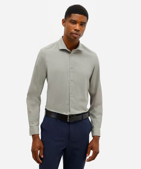 camisa slim fit masculina de algodão verde