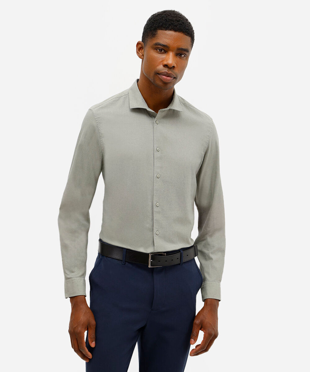 camisa slim fit masculina de algodão verde