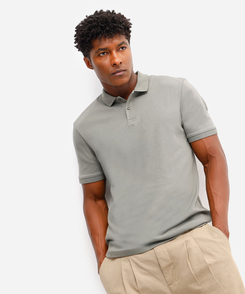 polo masculina de algodão peruano manga curta verde