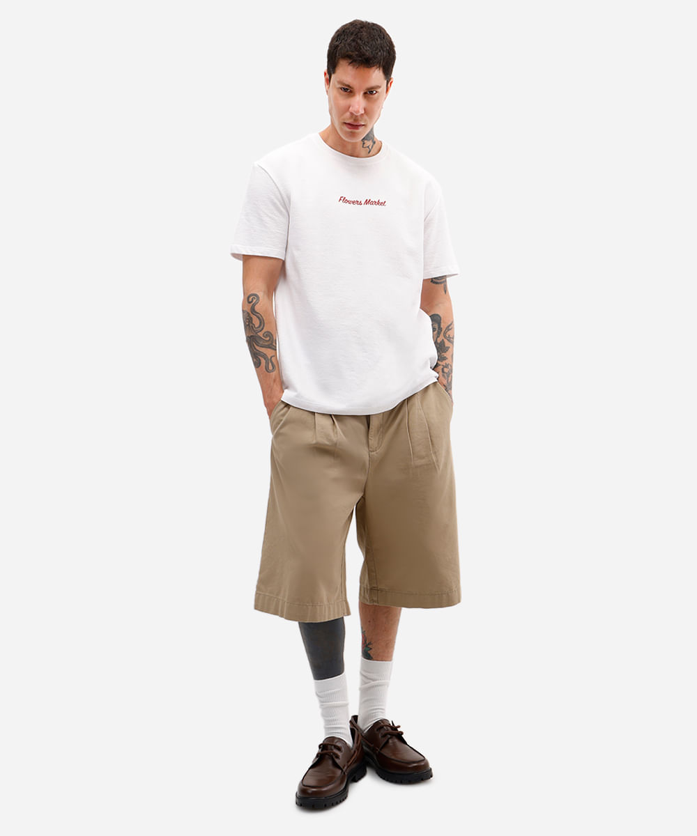 camiseta masculina de algodão manga curta flowers market off white