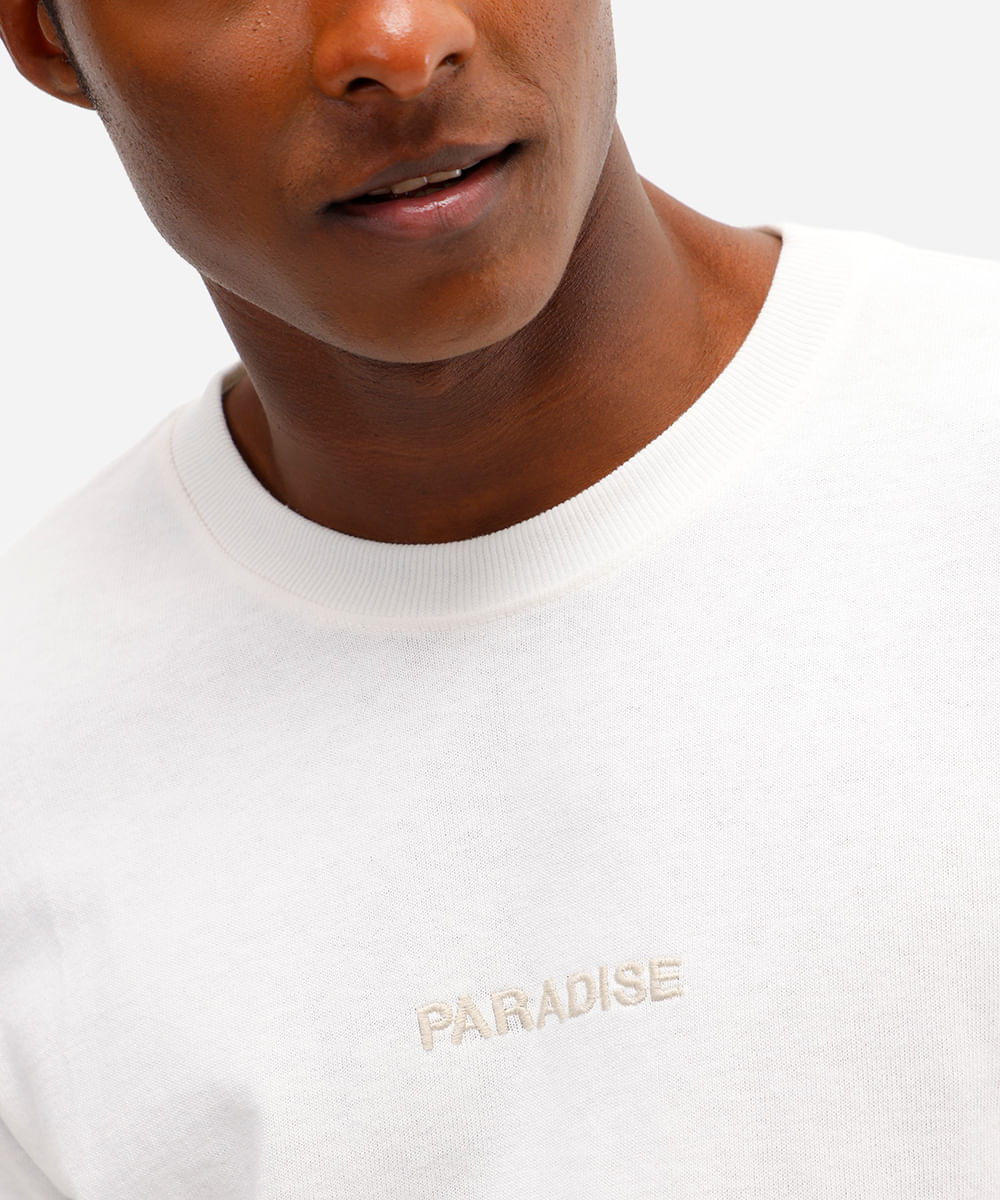 camiseta masculina de algodão bordado paradise off white