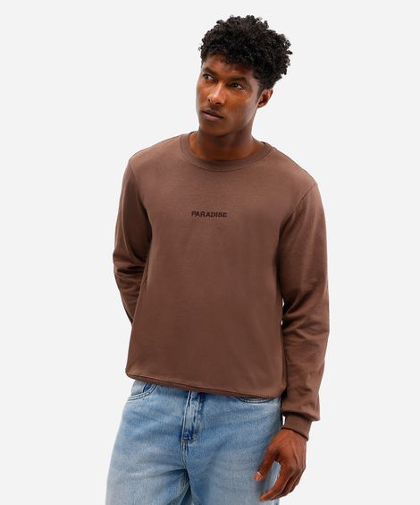 camiseta masculina de algodão bordado paradise marrom