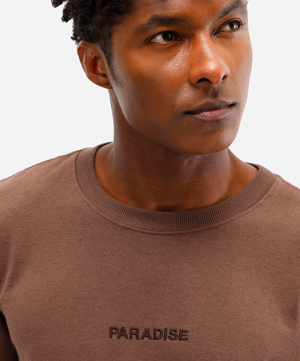 camiseta masculina de algodão bordado paradise marrom