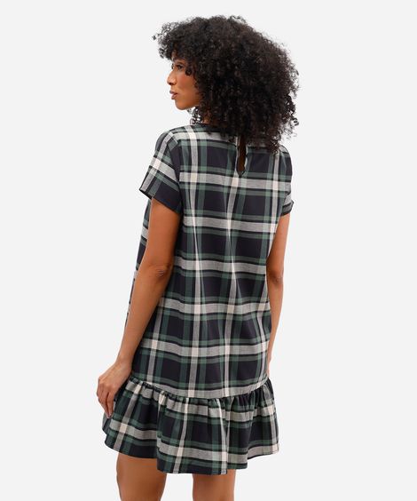vestido curto feminino de algodão com babado xadrez verde