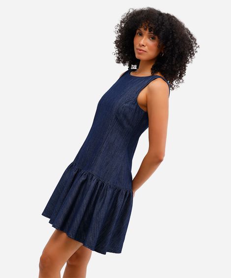 vestido curto feminino jeans com recorte azul