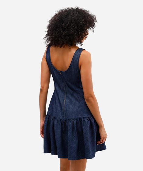 vestido curto feminino jeans com recorte azul