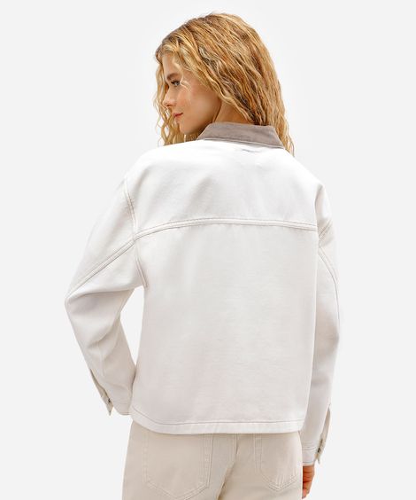 jaqueta feminina de sarja oversized gola contrastante  off white