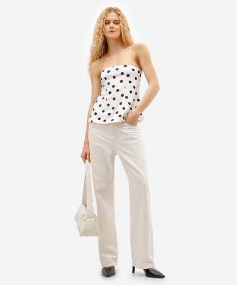 calça reta feminina de sarja cintura média bege