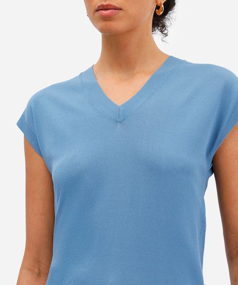 blusa feminina de tricot decote v azul