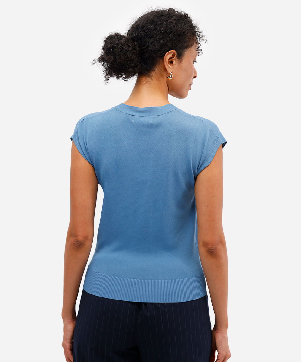 blusa feminina de tricot decote v azul