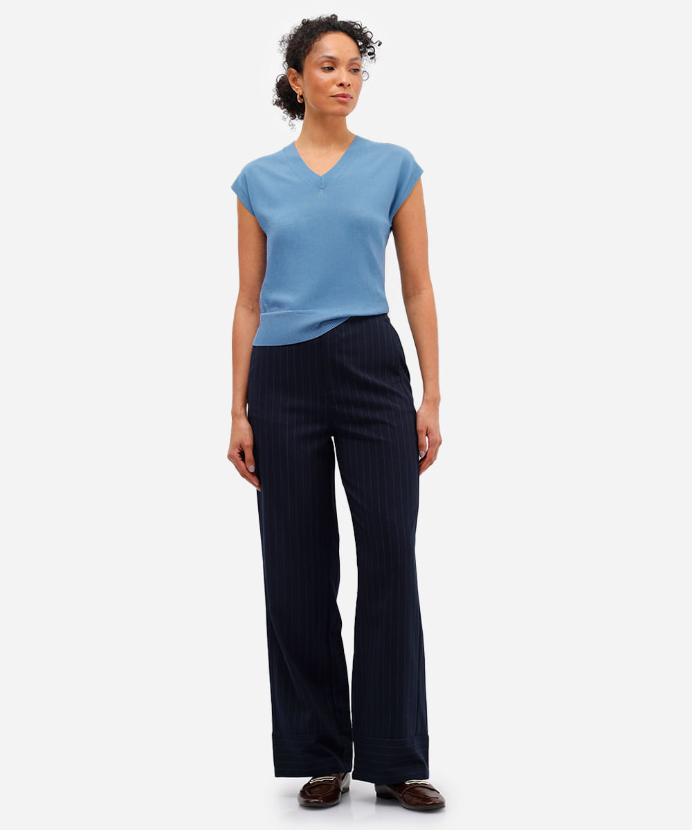 blusa feminina de tricot decote v azul