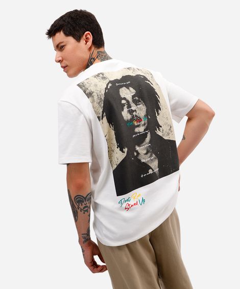camiseta masculina manga curta bob marley off white