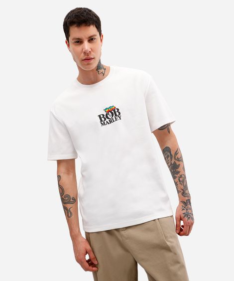 camiseta masculina manga curta bob marley off white