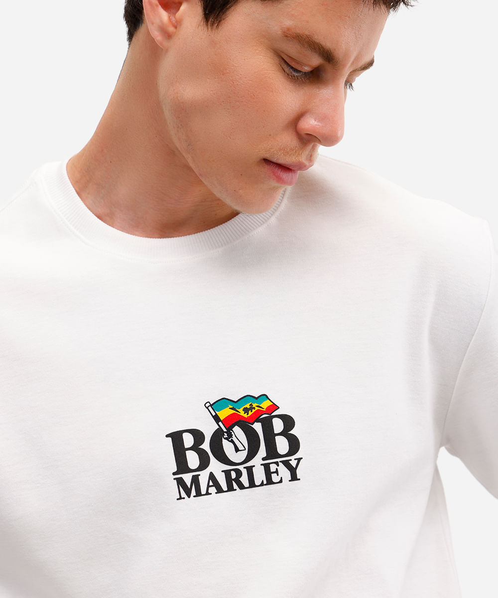 camiseta masculina manga curta bob marley off white