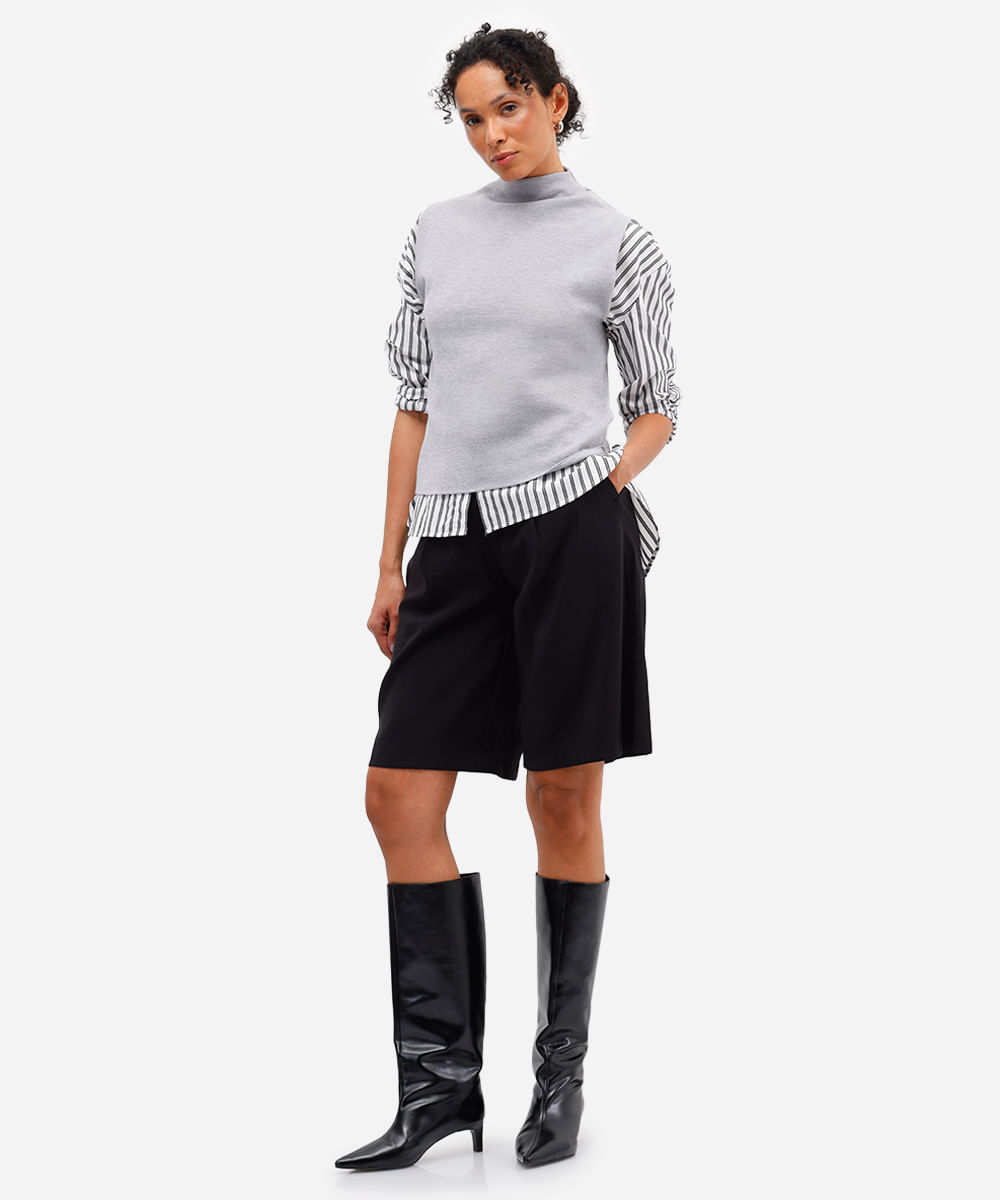regata feminina de tricot gola alta preta cinza