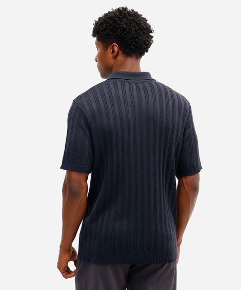 polo masculina de tricot texturizada azul