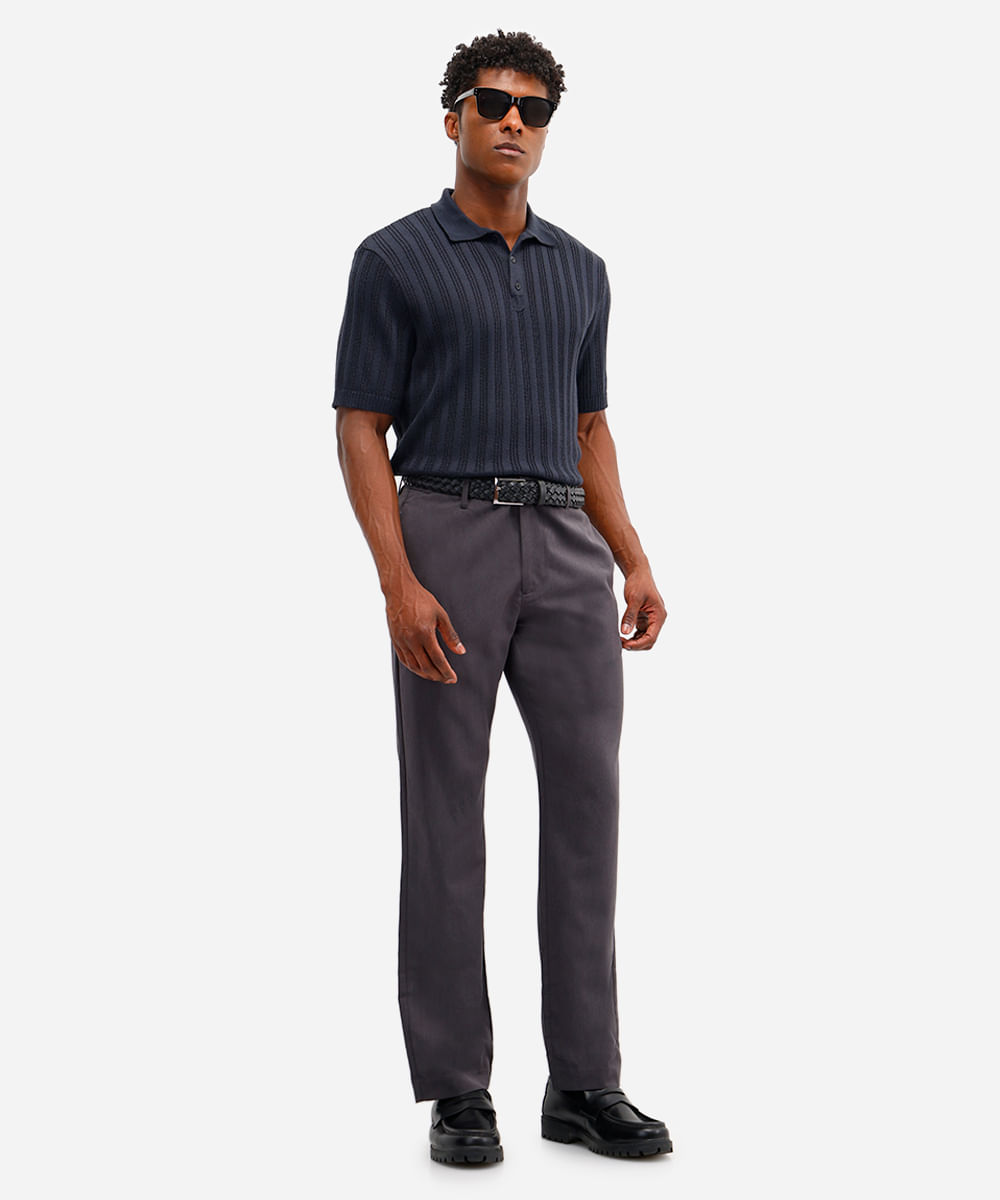 polo masculina de tricot texturizada azul