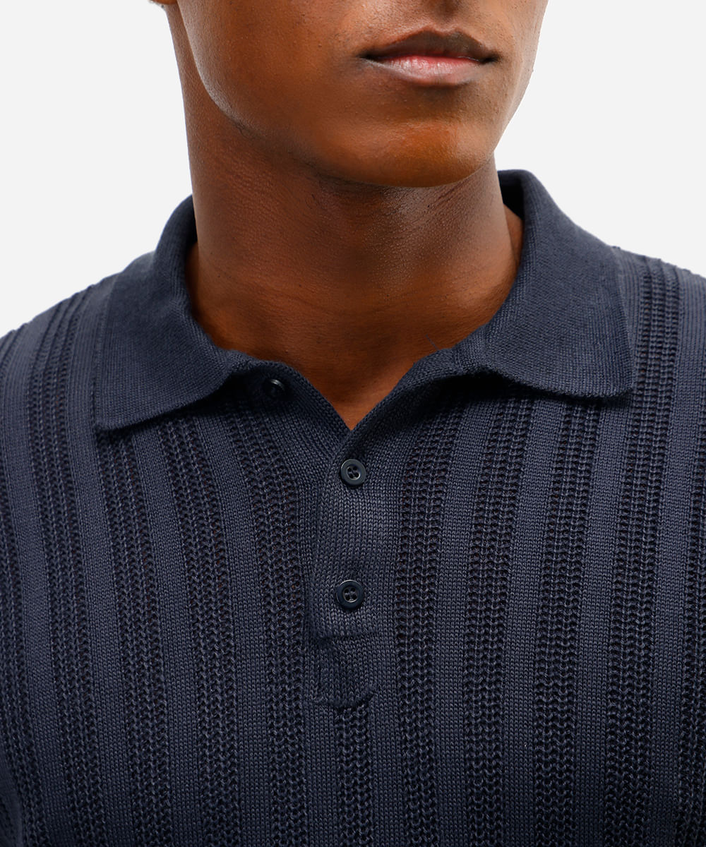 polo masculina de tricot texturizada azul