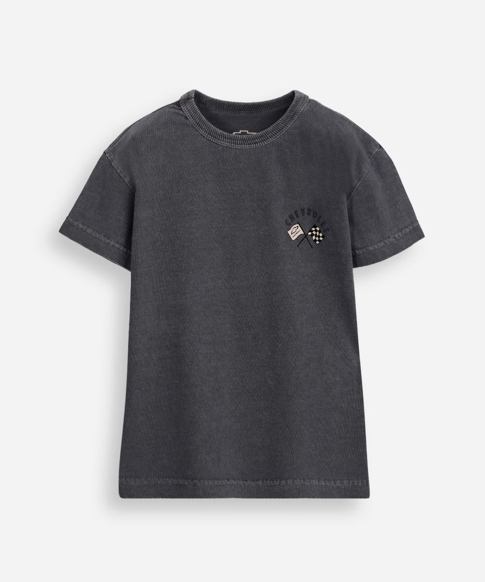 camiseta infantil de algodão chevrolet estonada cinza