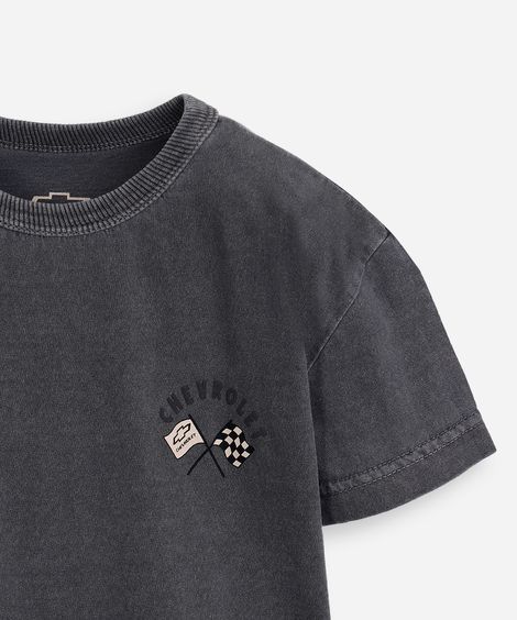camiseta infantil de algodão chevrolet estonada cinza