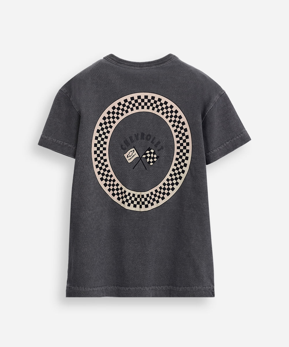 camiseta infantil de algodão chevrolet estonada cinza