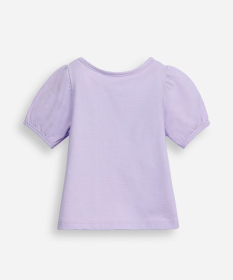 blusa infantil de algodão manga bufante com laços lilás