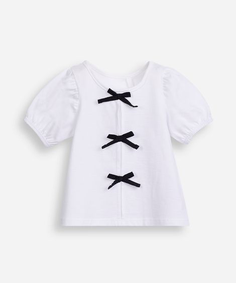 blusa infantil de algodão manga bufante com laços off white