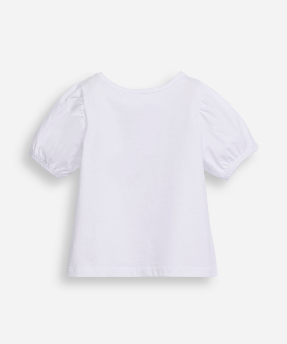 blusa infantil de algodão manga bufante com laços off white