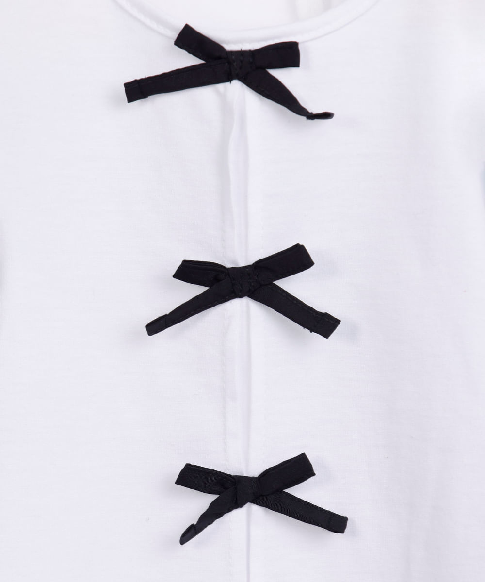 blusa infantil de algodão manga bufante com laços off white