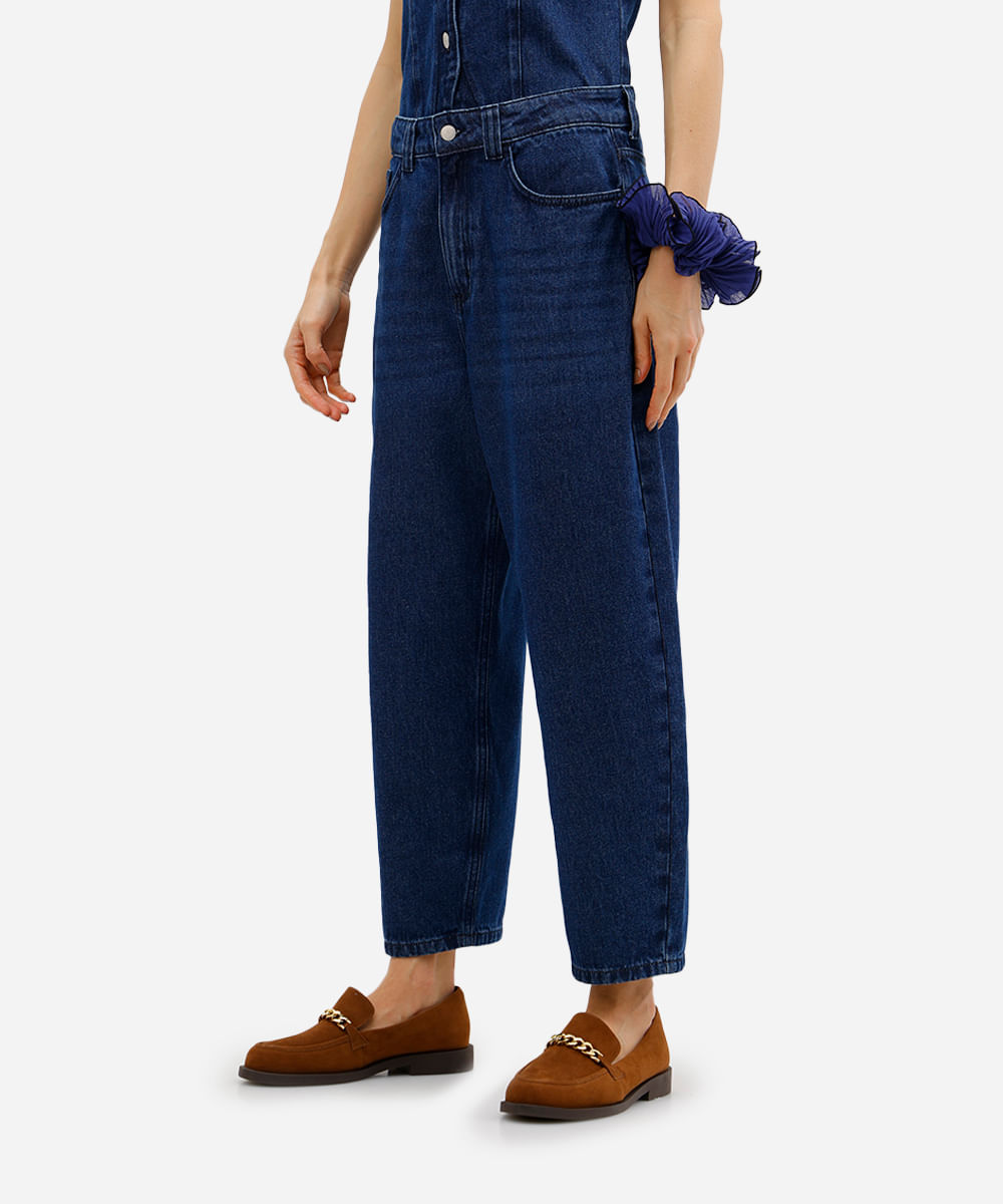 calça barrel feminina jeans cintura alta azul